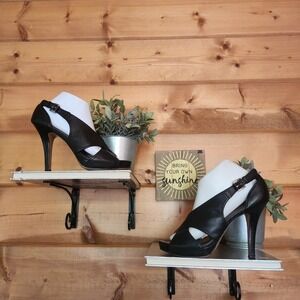 Coach Adelle Black Leather Heels Criss Cross Strap Open Toe Cu5 Out Pumps Sz 9 B